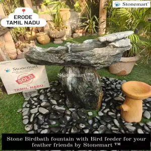 Sold To Erode, Tamil Nadu - Contemporary Stone Bird Bath Fountain With Bird Feeder For Outdoor