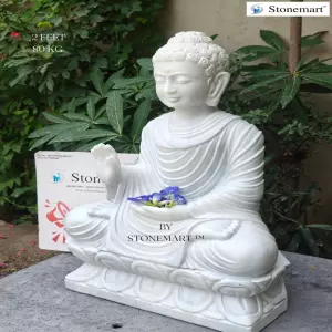 Available - 2 Feet Divine White Buddha Statue In Blessing Mudra
