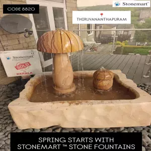 Sold To Thiruvananthapuram, Kerala - Natural Stone Mushroom Water Feature For Indoor And Outdoor Decor