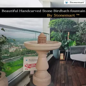 Sold To Wardha, Maharashtra - Hand Carved Modern Stone Bird Bath Water Feature For Indoor And Outdoor