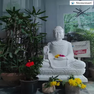 Sold To Visakhapatnam, Andhra Pradesh 3 Feet Buddha Marble Sculpture In Abhaya Mudra