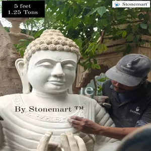 Available - 60 Inch Or 5Ft White Buddha Stone Statue For Resorts, Farmhouses, And Hotels