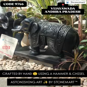 Sold To Vijayawada, Andhra Pradesh - Majestic 2.5 Feet Black Marble Stone Elephant Sculptures For Vastu