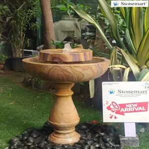 Garden Water Fountain With Pedestal Carved Out Of Beautiful Rainbow Sandstone