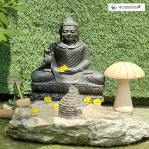 Sold 2 Feet Buddha Idol With Rock Urli Fountain