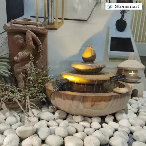 26 Inch Sandstone Water Feature, Japanese Lantern, 30 Inch Stone Lady Figurine For Interior