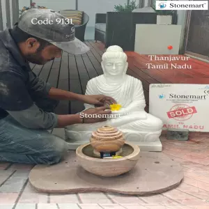 Sold To Thanjavur, Tamil Nadu - 24 Inch Serene Marble Buddha Idol In Dhyana Mudra