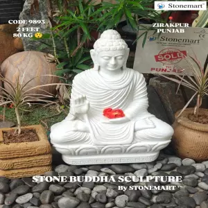 Sold To Zirakpur, Punjab - 2 Feet Handcrafted Blessing Marble Buddha Statue For Zen Garden