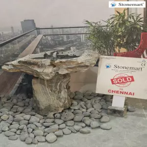 Sold To Chennai, Tamil Nadu - Natural Rock Bird Bath Water Feature For Balcony And Garden