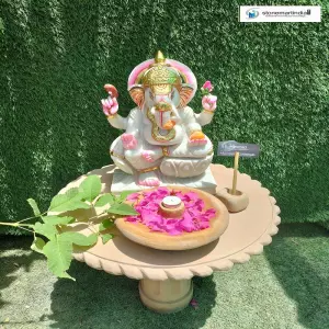 Marble Ganesha Statue With Stone Console Table