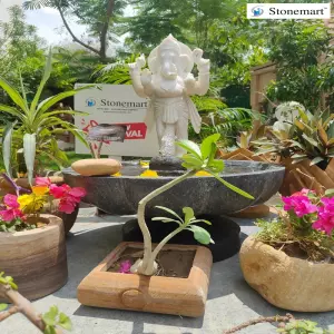 Marble Standing Ganesha Statue With Granite Urli Fountain