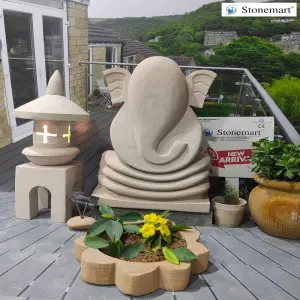 2 Feet Ganesha Abstract With Japanese Lantern And Stone Planters