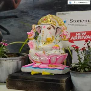 16 Inch Divine Marble Stone Lord Ganesha Idol For Home And Garden