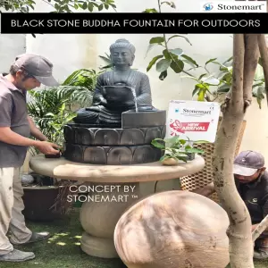 Available - Black Marble Buddha Fountain With Sandstone Table For Outdoor