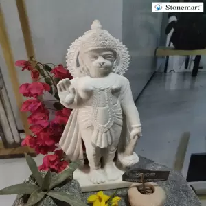 19 Inch White Marble Standing Hanuman Statue