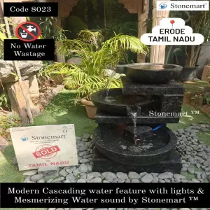 Sold To Erode, Tamil Nadu - Luxury Black Granite Stone Tiered Fountain With Calming Water Sound