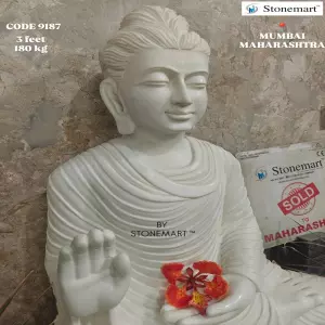 Sold To Mumbai, Maharashtra - 3 Feet White Marble Gandhara Style Abhaya Mudra Buddha Statue