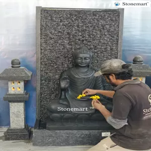 Available - Intricately Carved 5 Feet Big Size Abhaya Mudra Buddha Waterfall Fountain