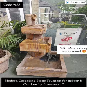 Sold To Gurugram, Haryana - Hand Carved Natural Stone Cascading Water Feature With Mesmerizing Waterflow Sound