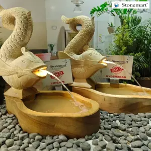 Sold To Amritsar, Punjab And Hyderabad, Telangana 44 Inch Hand Carved Stone Fish Fountains With Light