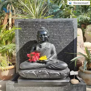 Sold To Trivandrum, Kerala 2.5 Feet Blessing Buddha On 39 Inch Granite Panel Fountain