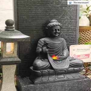 Available - 5 Feet Granite Panel Fountain With 3 Feet Marble Buddha Statue