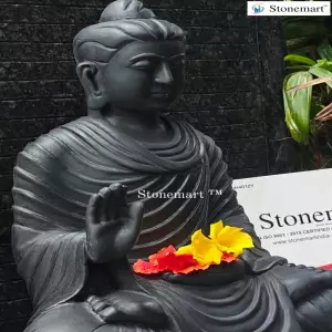 Available - Hand Carved 36 Inch Stone Buddha Water Fountain For Modern Spaces