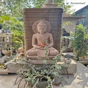 Sold 36 Inch Stone Waterfall With Dhyana Mudra Buddha Statue