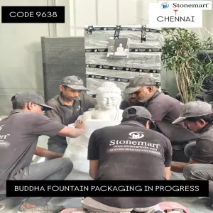 Huge Buddha Fountain Packaging In Progress For Shipping To Chennai, Tamil Nadu