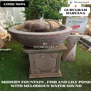 Sold To Gurgaon, Haryana - Modern Fountain, Fish And Lily Tank By Stonemart