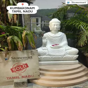 Sold To Kumbakonam, Tamil Nadu - 61Cm Serene Abhaya Mudra White Marble Buddha Statue For Interior Decor