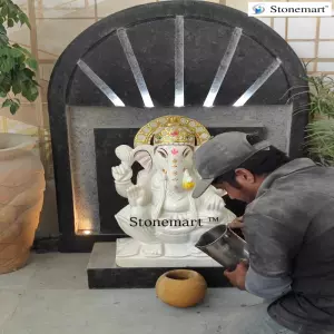26 Inch Handcrafted White Marble Stone Lord Ganesha Sculpture For Farmhouses, Resorts, Offices, Villas