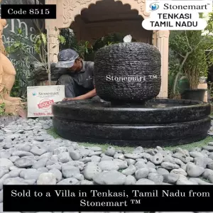 Sold To Tenkasi, Tamil Nadu - Modern Ribbed Finish Big Granite Water Fountain For Indoor Outdoor