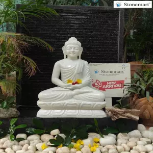 39 Inch Granite Fountain With 2 Feet Dhyana Mudra Marble Buddha Statue For Garden Decor