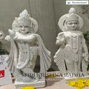 Sold To Nagpur, Maharashtra - Divine Handcrafted White Marble Radha Krishna Sculpture