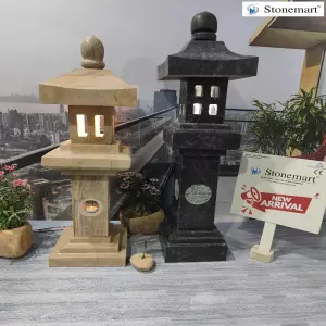 3 Feet Vintage Stone Lamp And 40 Inch Granite Pagoda