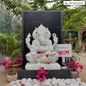 Sold To Perambalur, Tamil Nadu 3 Feet Ganesha Statue With 5 Feet Granite Fountain