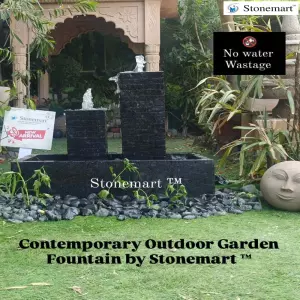 Hand Carved Contemporary Black Granite Stone Water Fountain For Interior And Exterior