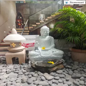 Available - 24 Inch White Marble Stone Buddha Idol For Luxury Interior Decor