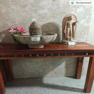 18 Inch Granite Water Fountain With 18 Inch Standing Buddha Statue For Console Table