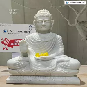 Available - 2 Feet Premium Quality White Marble Buddha Statue For Home