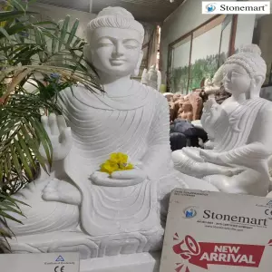 3 Feet, 180 Kg White Marble Abhaya Mudra Buddha Sculpture For Home And Garden