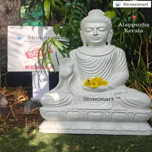 Sold To Alappuzha, Kerala - 2 Feet White Marble Buddha Sculpture For Home Decor