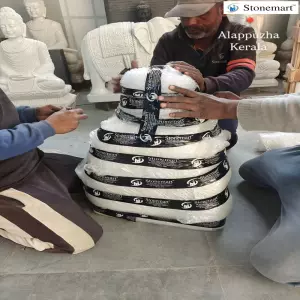 Packing 2 Feet White Marble Buddha Sculpture For Shipping To Alappuzha, Kerala