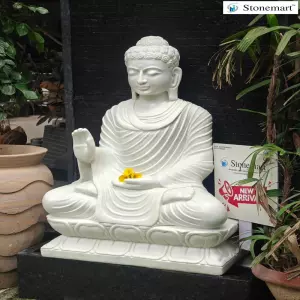 Available - 60 Inch Granite Stone Waterfall Fountain With 36 Inch White Marble Buddha Idol