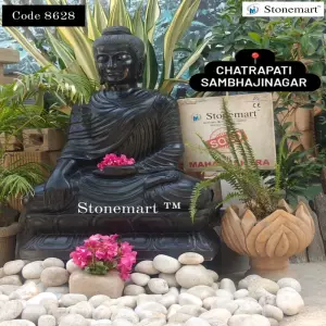 Sold To Chhatrapati Sambhaji Nagar, Maharashtra - 3Ft Bhumisparsha Mudra Black Marble Buddha Sculpture For Interior & Exterior