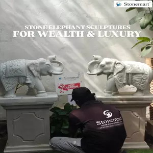 2 Feet Majestic Marble Elephant Statues For Entrance