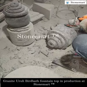 Carving 39 Inch Granite Urli Top Using Cutter, Hammer, And Chisel