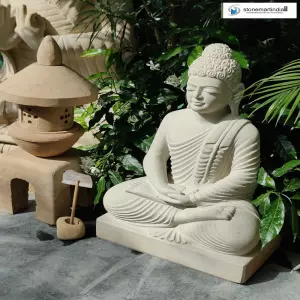 2 Feet Stone Buddha Statue With Japanese Lantern