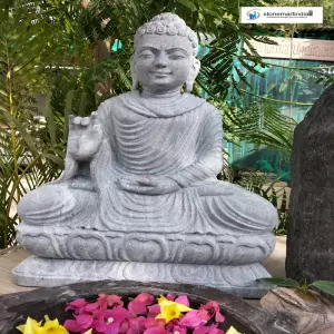 2 Feet Buddha Statue In Grey Marble